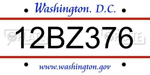 12BZ376 District Of Columbia License Plate