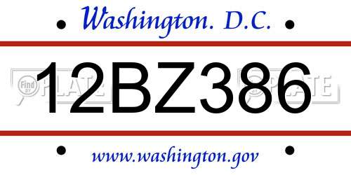 12BZ386 District Of Columbia License Plate