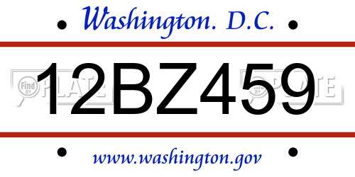 12BZ459 District Of Columbia License Plate