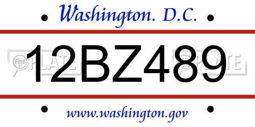 12BZ489 District Of Columbia License Plate