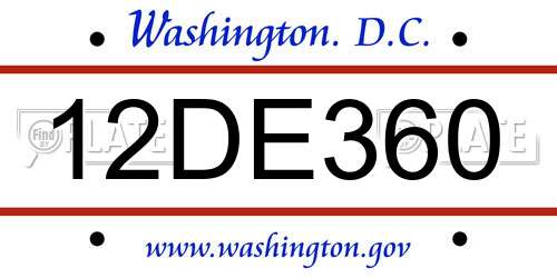 12DE360 District Of Columbia License Plate