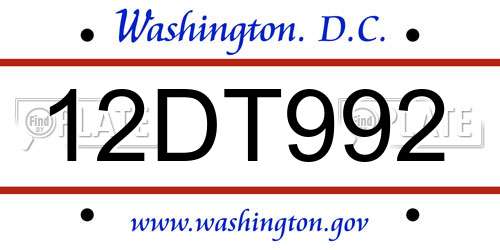 12DT992 District Of Columbia License Plate