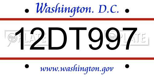 12DT997 District Of Columbia License Plate