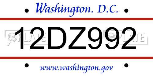 12DZ992 District Of Columbia License Plate