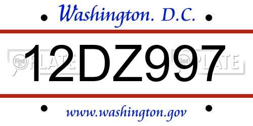 12DZ997 District Of Columbia License Plate