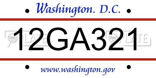 12GA321 District Of Columbia License Plate