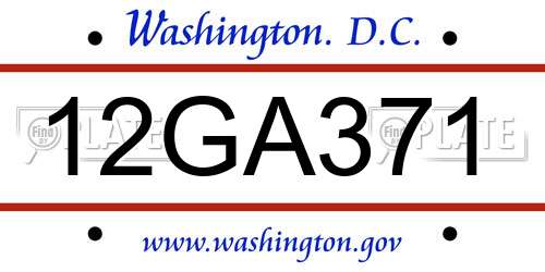 12GA371 District Of Columbia License Plate
