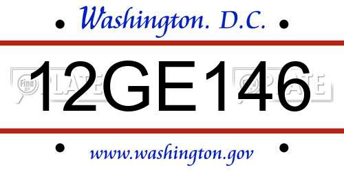 12GE146 District Of Columbia License Plate