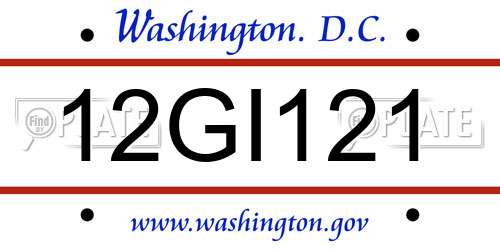 12GI121 District Of Columbia License Plate