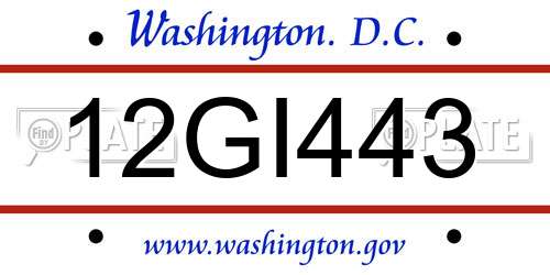 12GI443 District Of Columbia License Plate
