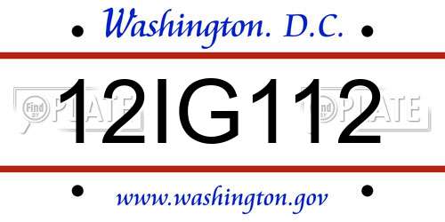 12IG112 District Of Columbia License Plate