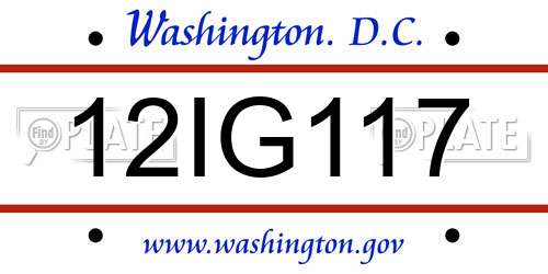 12IG117 District Of Columbia License Plate