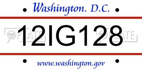 12IG128 District Of Columbia License Plate