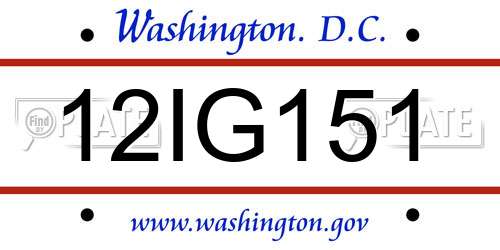12IG151 District Of Columbia License Plate