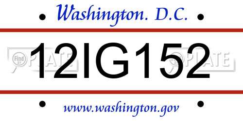 12IG152 District Of Columbia License Plate