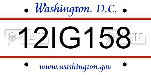 12IG158 District Of Columbia License Plate