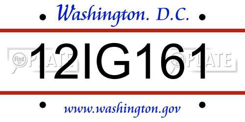 12IG161 District Of Columbia License Plate