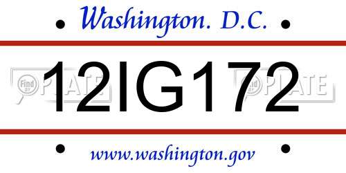 12IG172 District Of Columbia License Plate