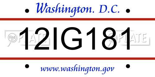 12IG181 District Of Columbia License Plate