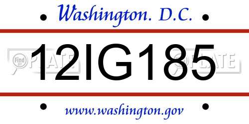 12IG185 District Of Columbia License Plate