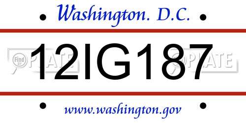12IG187 District Of Columbia License Plate