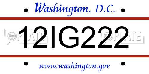 12IG222 District Of Columbia License Plate