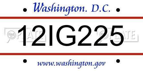 12IG225 District Of Columbia License Plate