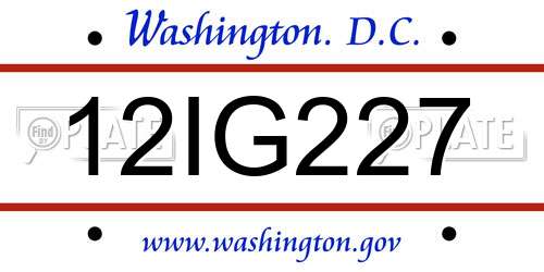 12IG227 District Of Columbia License Plate