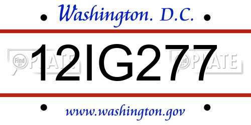 12IG277 District Of Columbia License Plate
