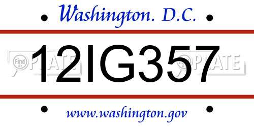 12IG357 District Of Columbia License Plate