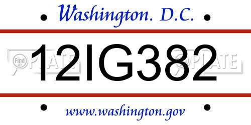 12IG382 District Of Columbia License Plate