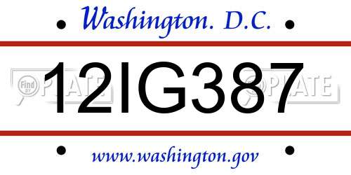 12IG387 District Of Columbia License Plate