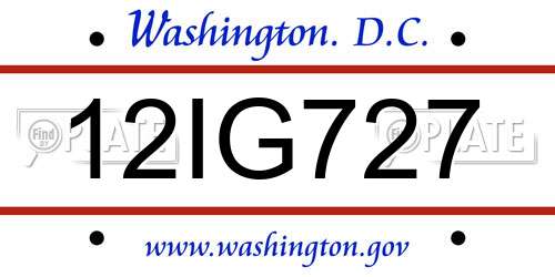 12IG727 District Of Columbia License Plate