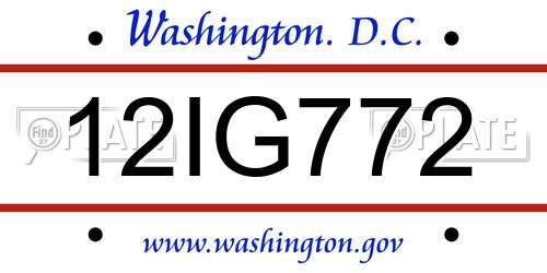 12IG772 District Of Columbia License Plate