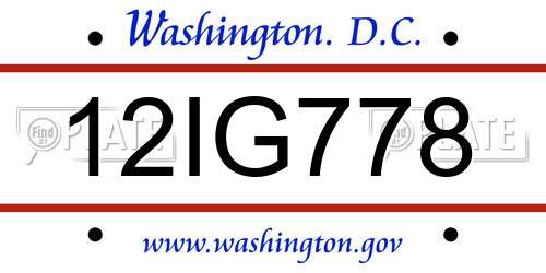 12IG778 District Of Columbia License Plate