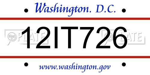 12IT726 District Of Columbia License Plate