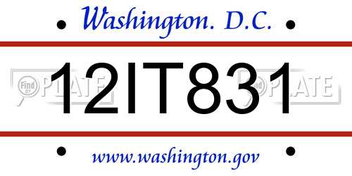 12IT831 District Of Columbia License Plate