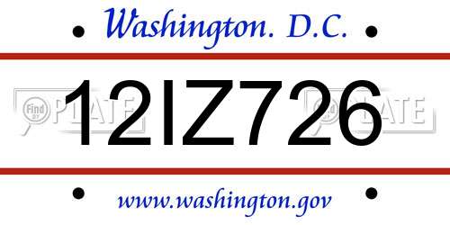 12IZ726 District Of Columbia License Plate