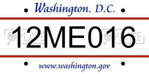 12ME016 District Of Columbia License Plate