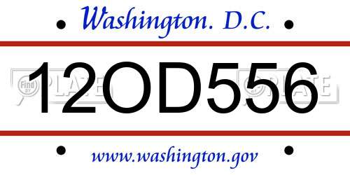 12OD556 District Of Columbia License Plate