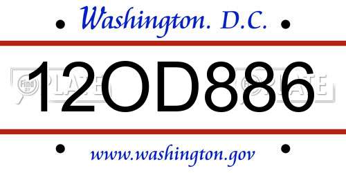 12OD886 District Of Columbia License Plate