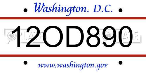 12OD890 District Of Columbia License Plate