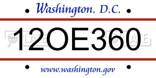 12OE360 District Of Columbia License Plate