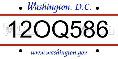 12OQ586 District Of Columbia License Plate