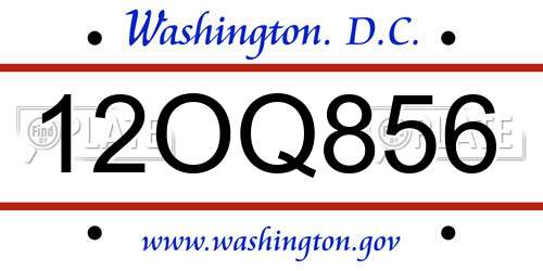 12OQ856 District Of Columbia License Plate