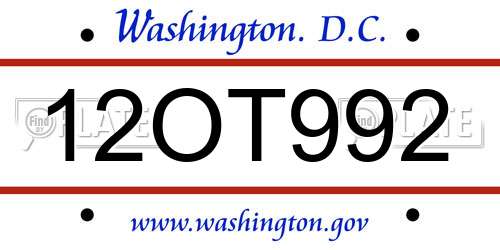 12OT992 District Of Columbia License Plate