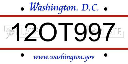 12OT997 District Of Columbia License Plate