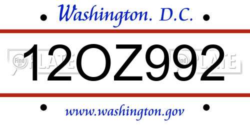 12OZ992 District Of Columbia License Plate