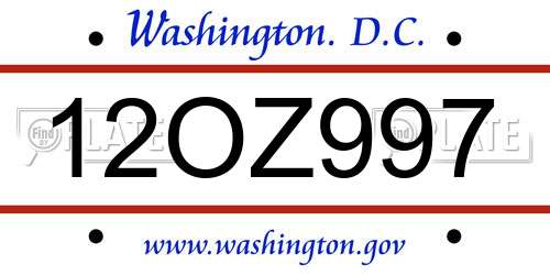 12OZ997 District Of Columbia License Plate