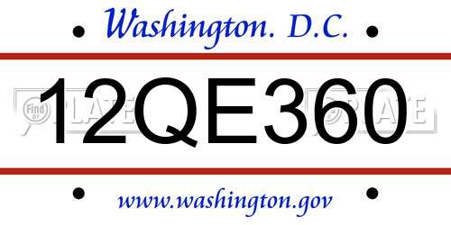 12QE360 District Of Columbia License Plate